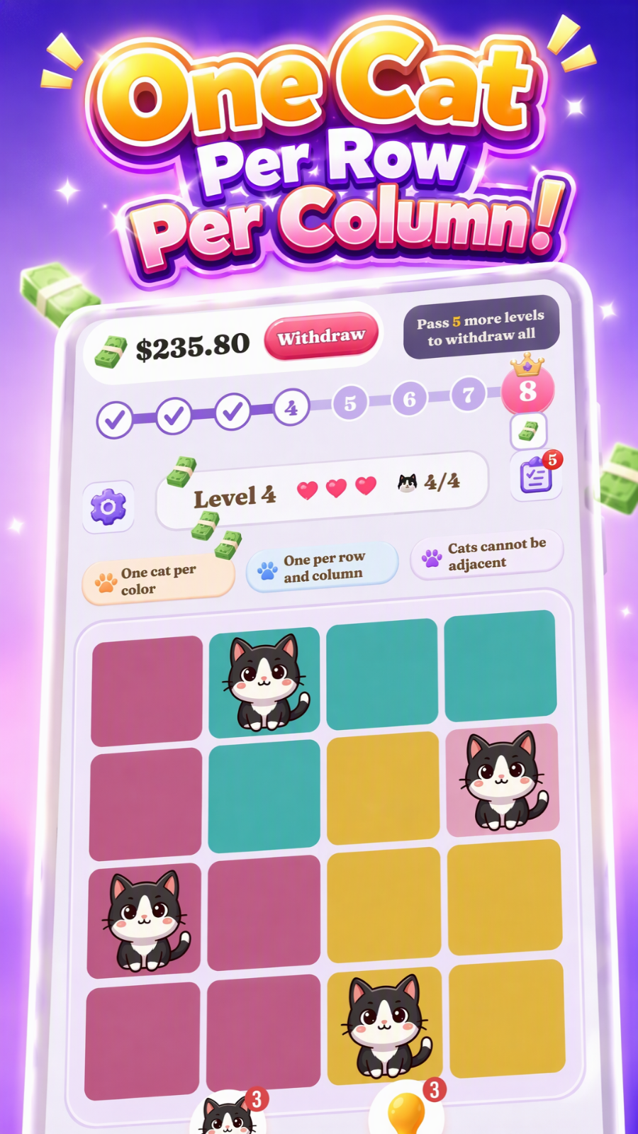 One cat per row and column